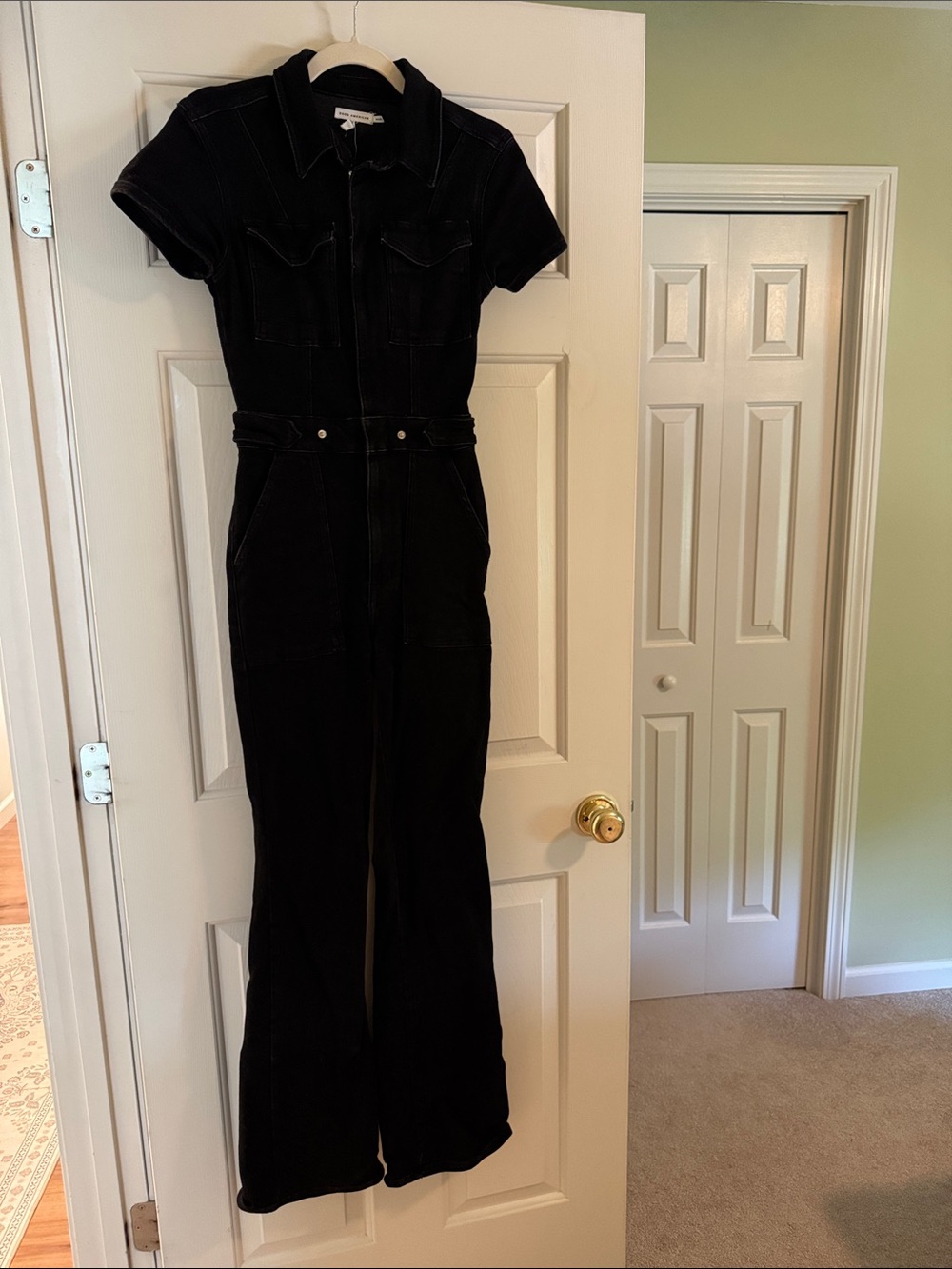 Good American Black Short-Sleeve Zip-Front Jumpsuit